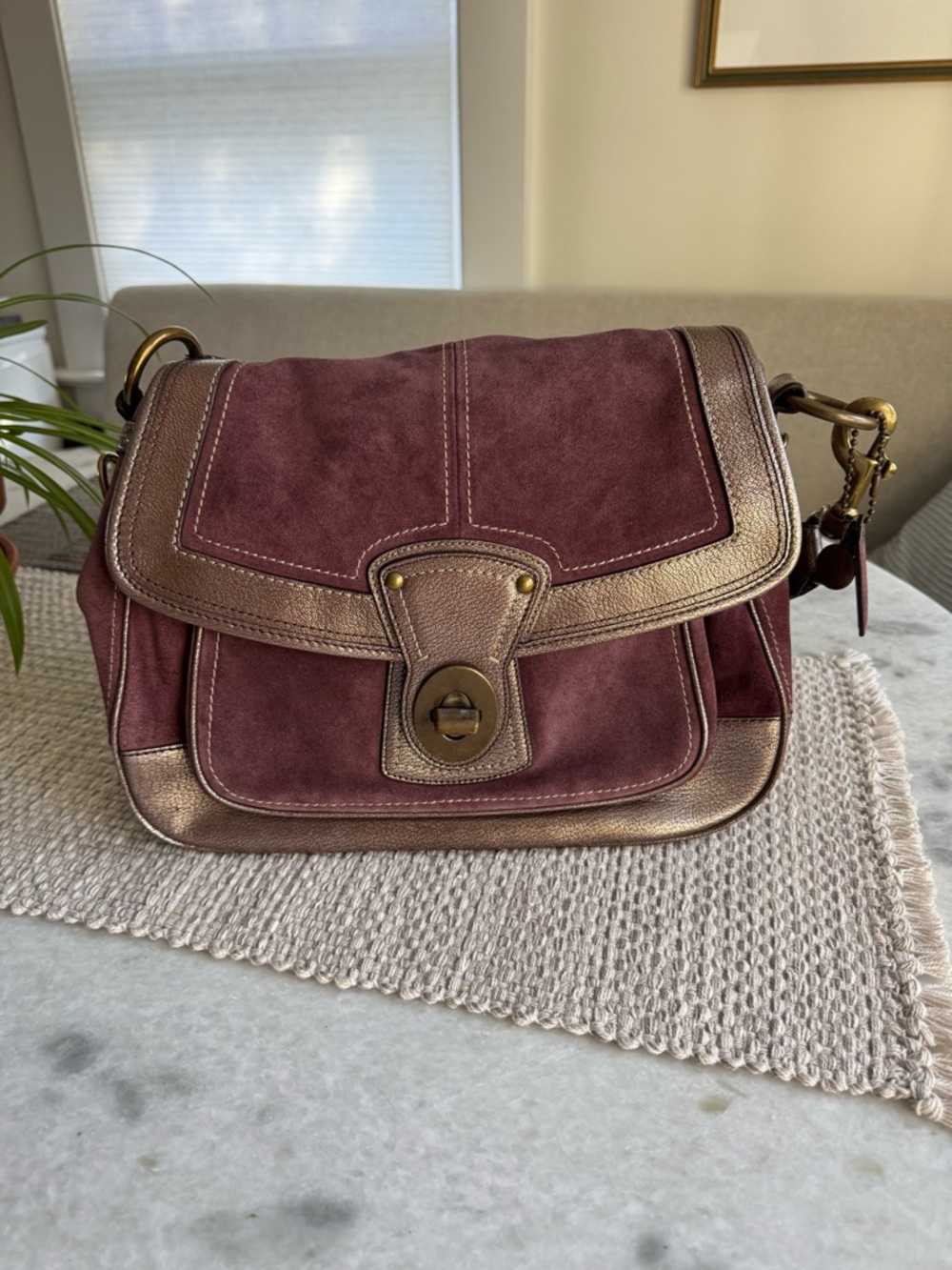 Coach Legacy Ali Shoulder Flap Bag in Plum Suede